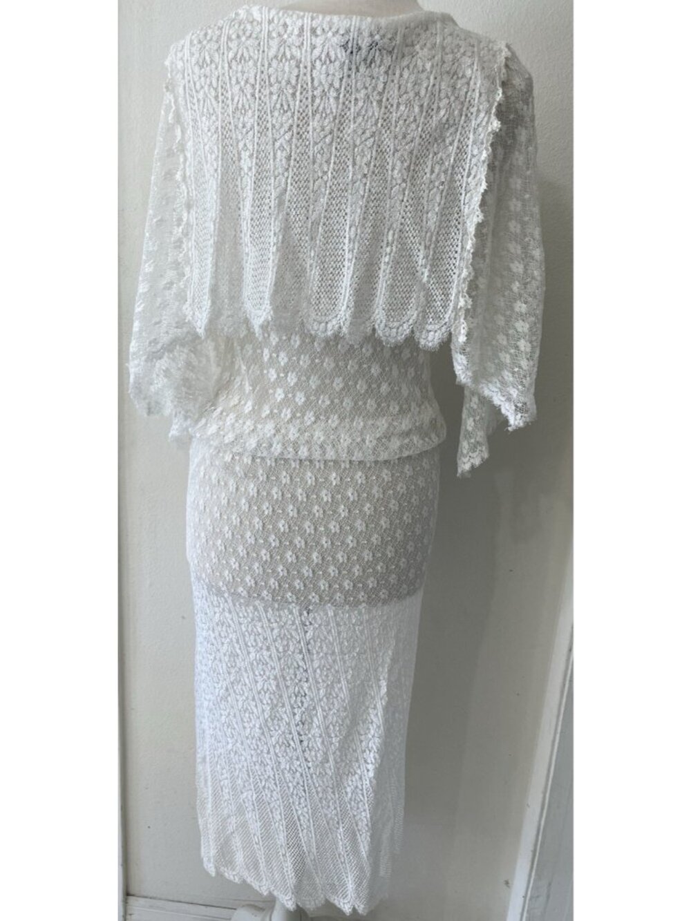 Vtg Jessica McClintock White Lace Prairie Dress Drop Waist Blouson Size 12 M - Picture 3 of 16